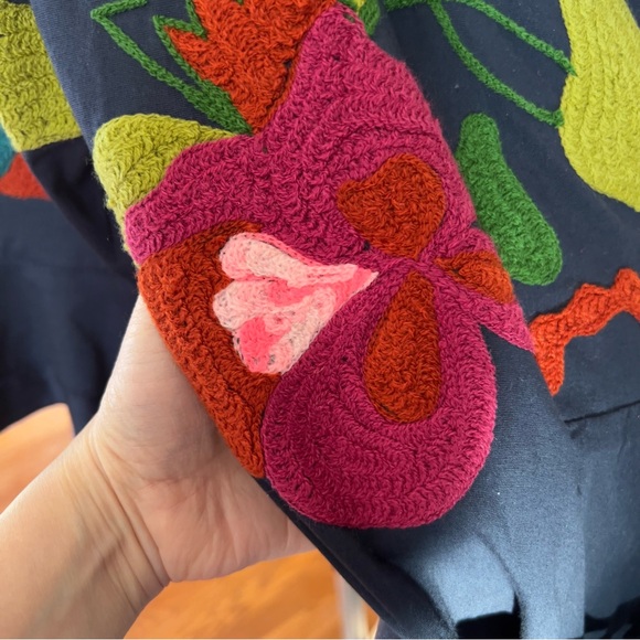 Almatrichi Blue Cotton Wrap Dress with Colorful Flower Stitching - Picture 9 of 10